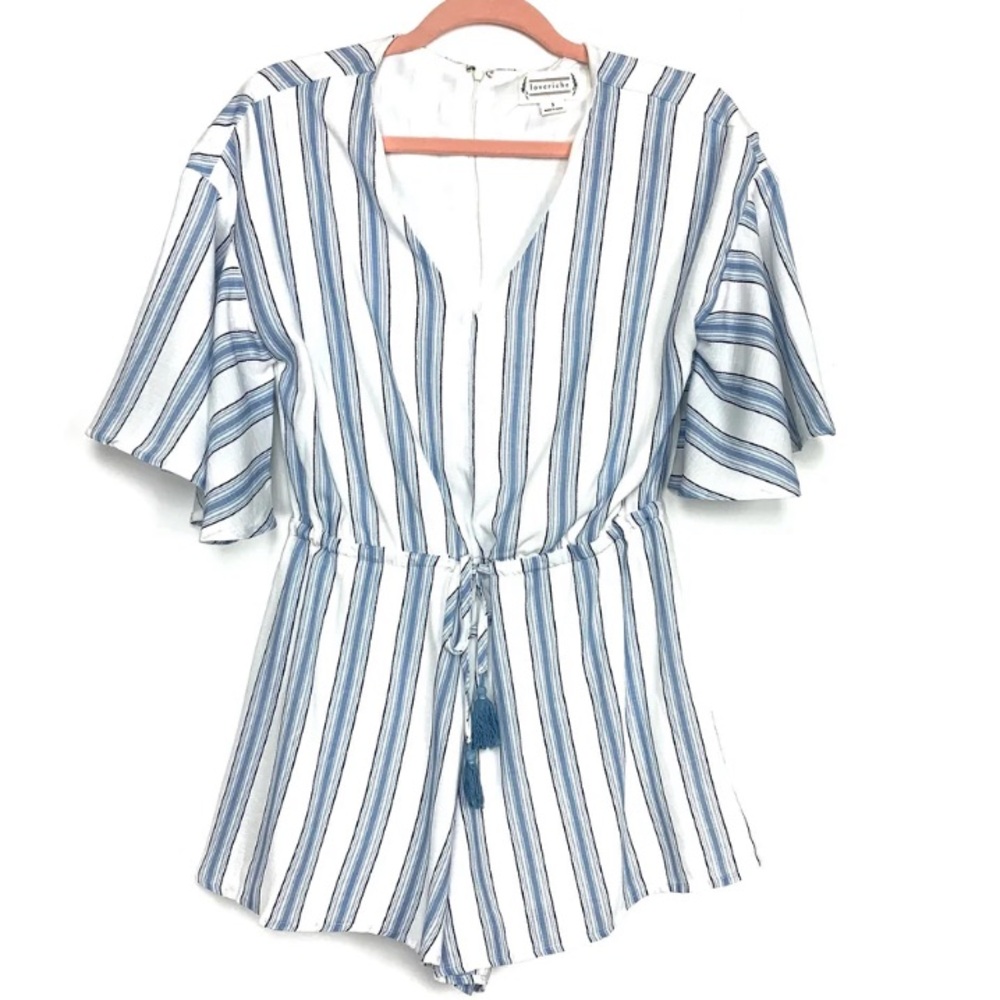 Love Richie LIKE NEW Blue & White CUTE Draw String Waist Tassel Romper - Sz M